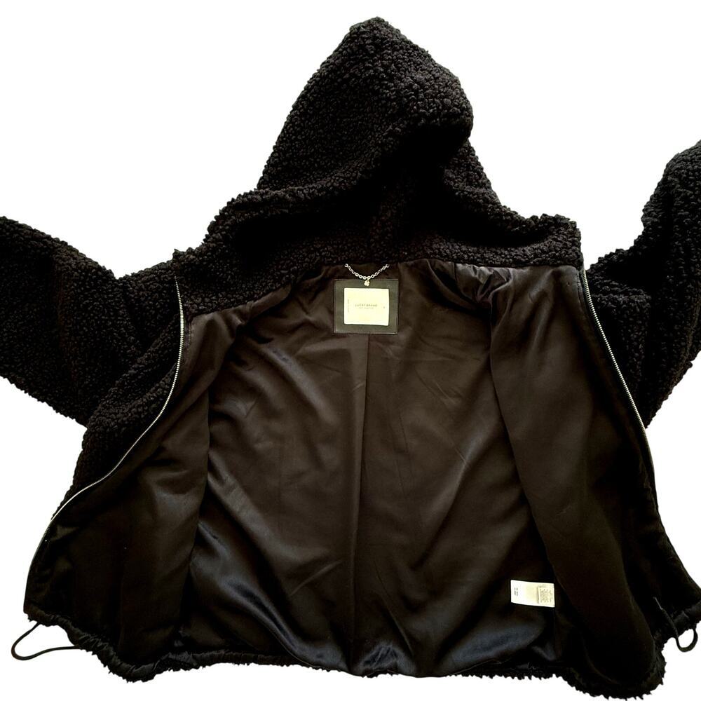 Lucky Brand Black Teddy Sherpa Hooded Jacket Women’s L Oversized Full Zip Cozy - Picture 4 of 16